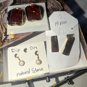 Avon Gold, Brown & Stone Clip-On Earrings Collection
